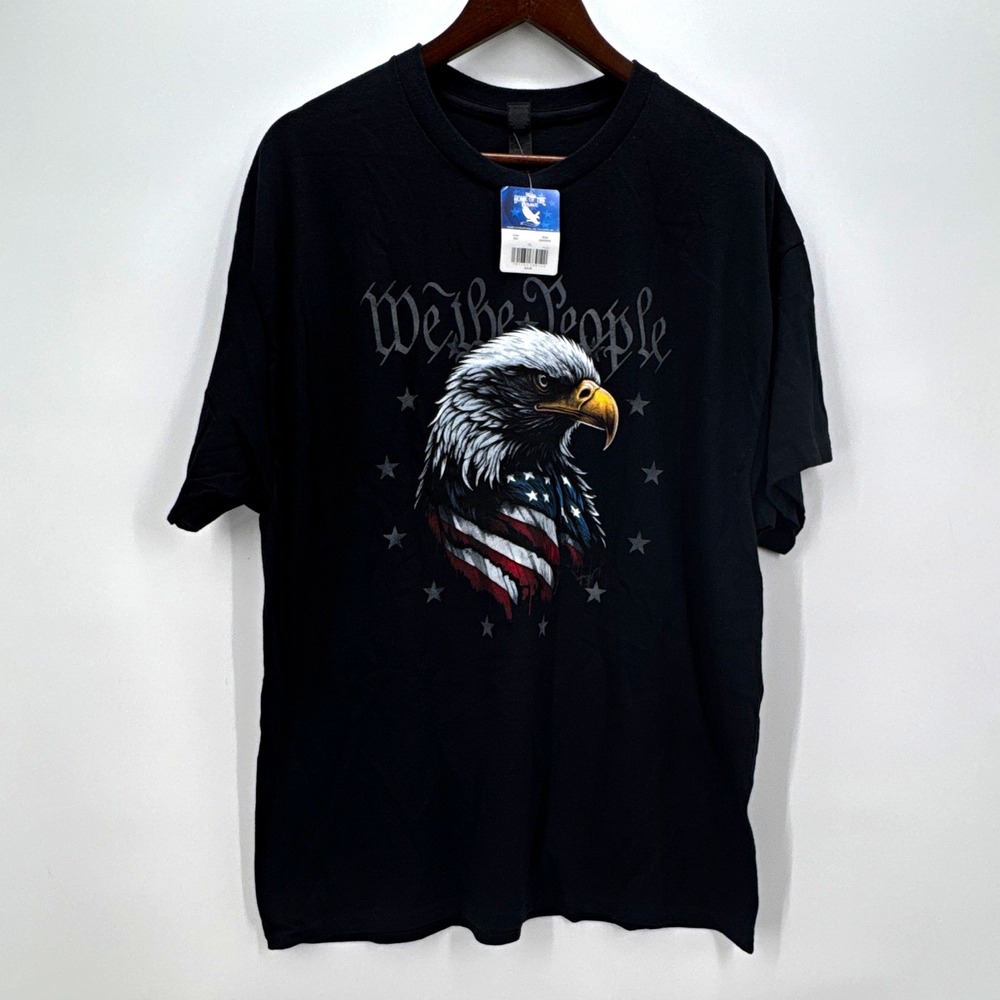 Gildan Heavy Cotton Graphic T-Shirt Mens XL Black Bald Eagle Home of the Brave